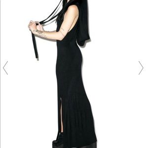 Black Scale Knit Maxi Maiden Dress with hood and ties